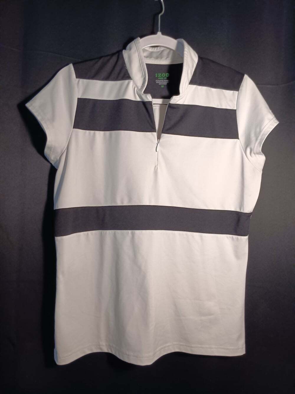 IZOD Cool FX Women’s Medium Collared Short Sleeve Golf/Tennis Stretch White/Blue
